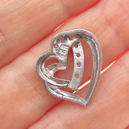 925 Sterling Silver Round-Cut C Z Heart Minimalist Slide Pendant
