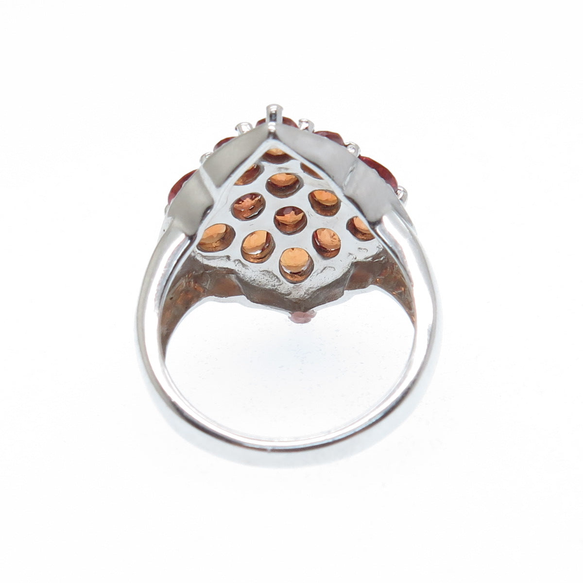 925 Sterling Silver Real Oval-Cut Fire Sapphire Cluster Ring Size 6