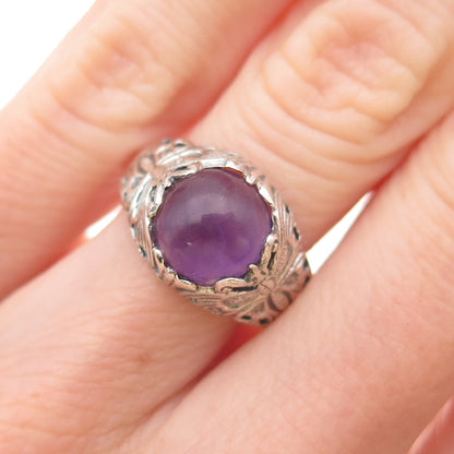 925 Sterling Silver Vintage Real Amethyst Butterfly Oxidized Ring Size 6.5