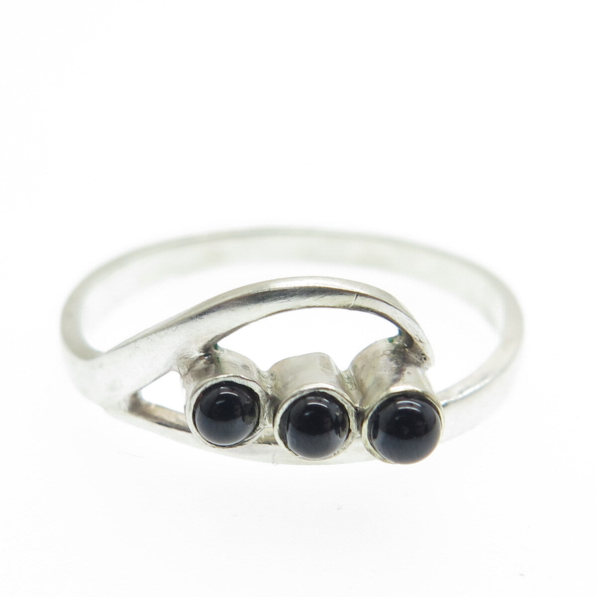 875 Silver Vintage European Real Black Onyx Wavy Ring Size 8.75