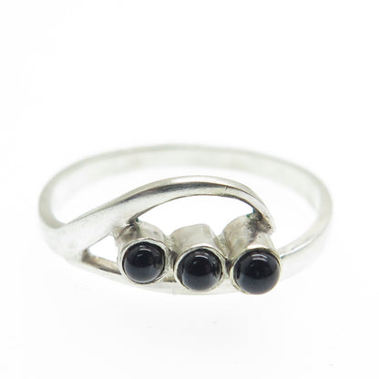 875 Silver Vintage European Real Black Onyx Wavy Ring Size 8.75