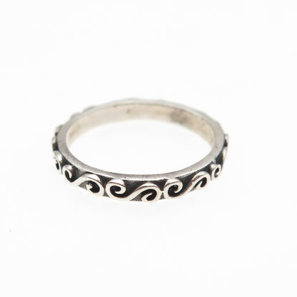 925 Sterling Silver Vintage Swirl Stackable Oxidized Band Ring Size 3.75