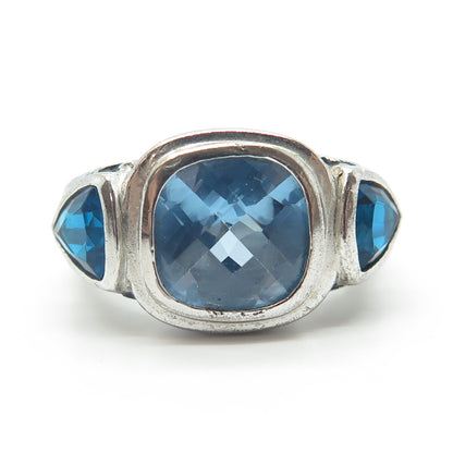 925 Sterling Silver Cushion-Cut Shaped Blue C Z Cocktail Ring Size 9