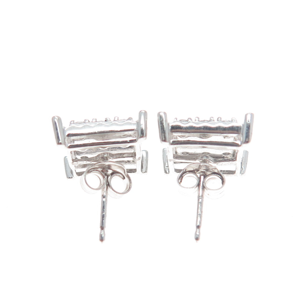 925 Sterling Silver Round-Cut Shaped C Z Sparkle Square Stud Earrings
