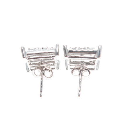 925 Sterling Silver Round-Cut Shaped C Z Sparkle Square Stud Earrings