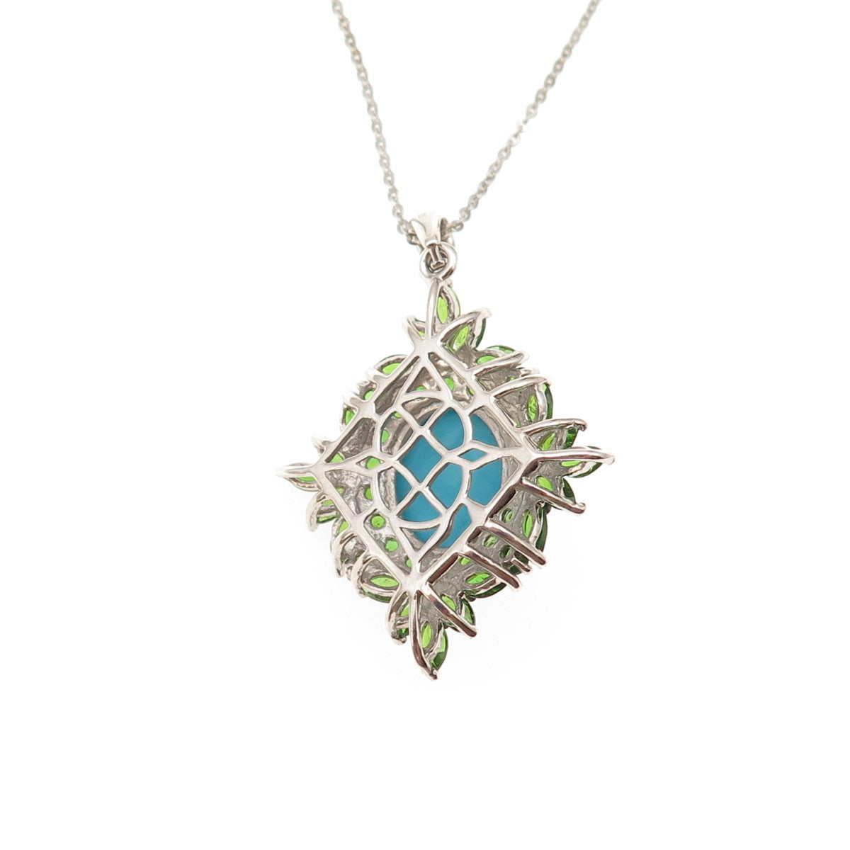 D'Joy 925 Sterling Silver Real Turquoise & Peridot Cable Chain Necklace 20"