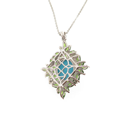 D'Joy 925 Sterling Silver Real Turquoise & Peridot Cable Chain Necklace 20"