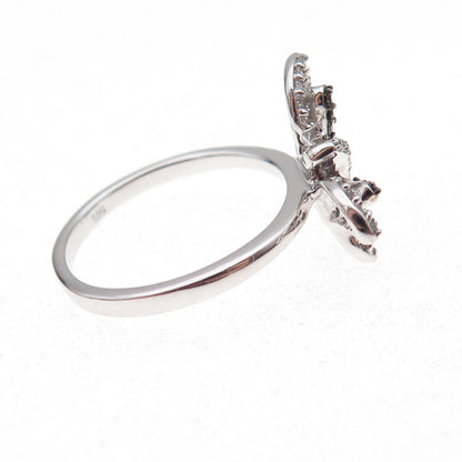 925 Sterling Silver Real Black & White Diamond Butterfly Ring Size 7