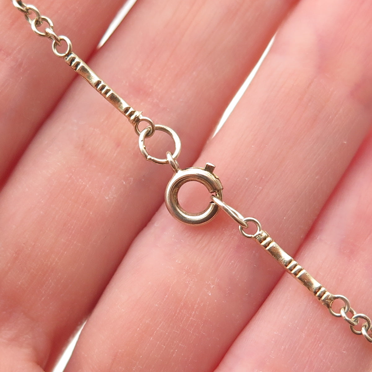 925 Sterling Silver Gold Plated Vintage Bamboo Bar Chain Necklace 20"
