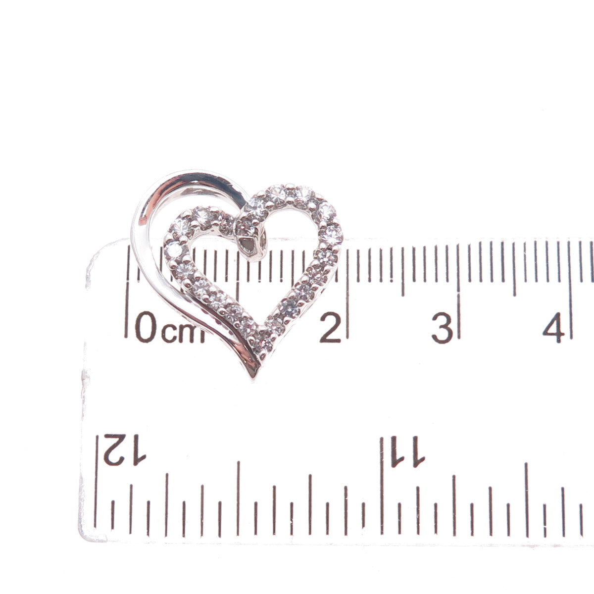 SUN 925 Sterling Silver Real Round-Cut White Topaz Heart Slide Charm Pendant