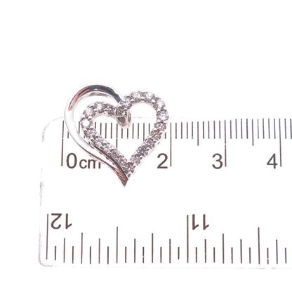 SUN 925 Sterling Silver Real Round-Cut White Topaz Heart Slide Charm Pendant