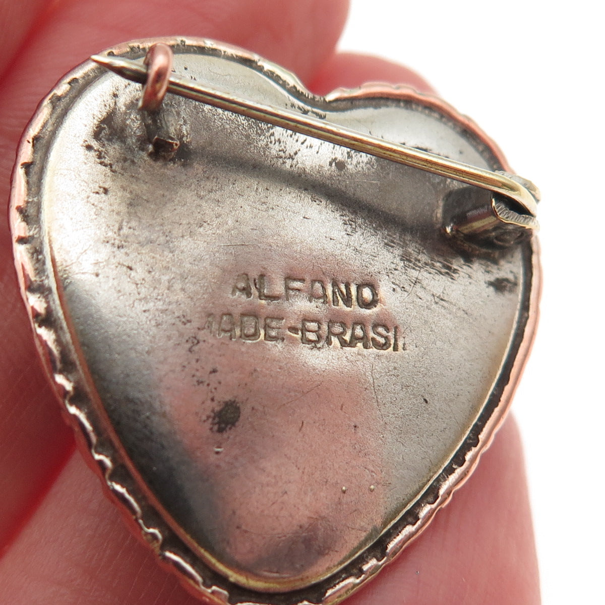 ALFANO Sterling Antique Art Deco Brazil Monarch Butterfly Wing Heart Pin Brooch