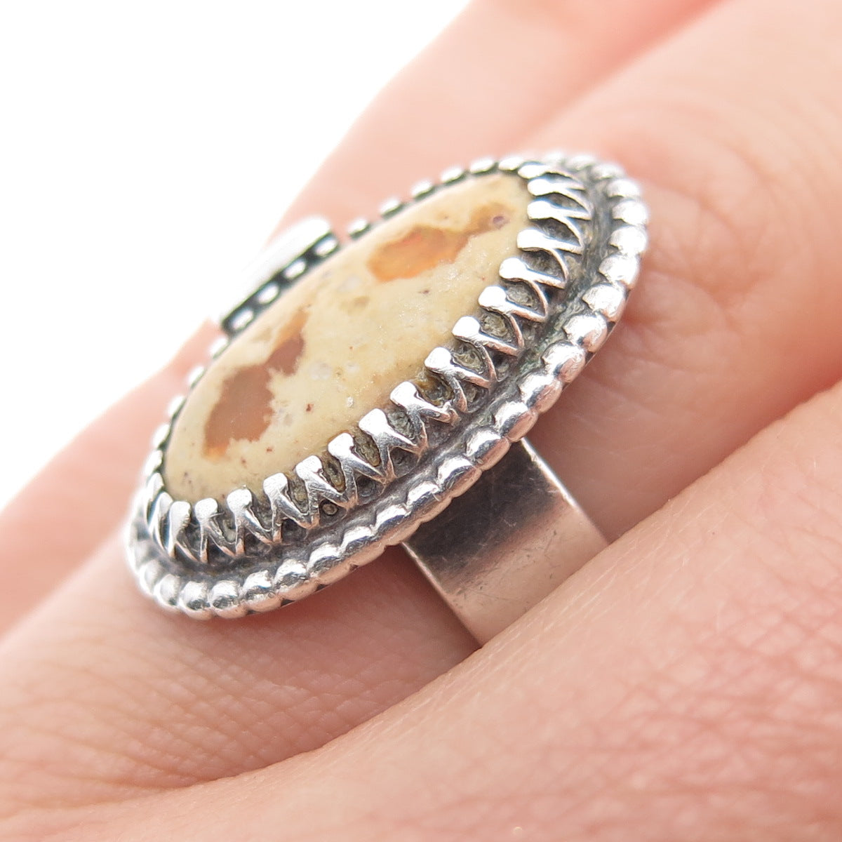 925 Sterling Silver Vintage Real Boulder Opal Modernist Ring Size 5.25