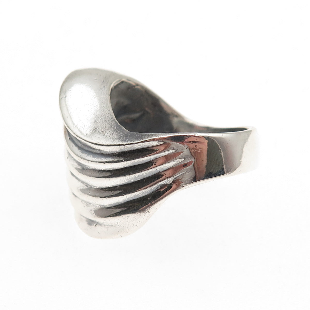925 Sterling Silver Vintage Modernist Ribbed Oxidized Ring Size 9.25