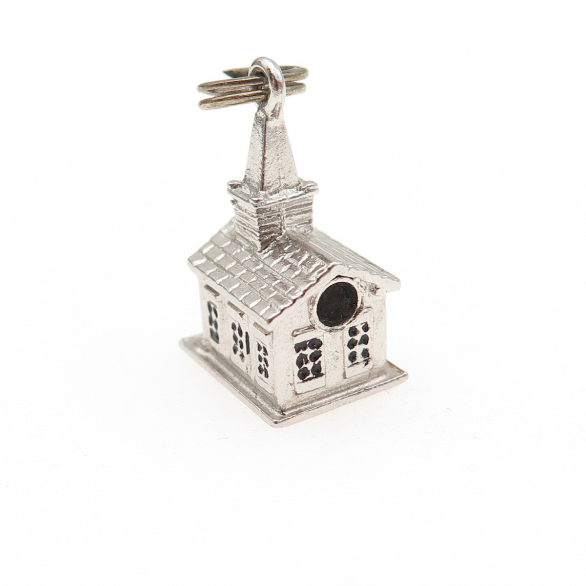 WELLS 925 Sterling Silver Vintage Stanhope Old Church 3D Mini Charm Pendant