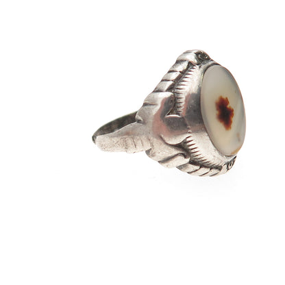 925 Sterling Silver Antique Victorian Real Agate Ring Size 6 (broken shank)