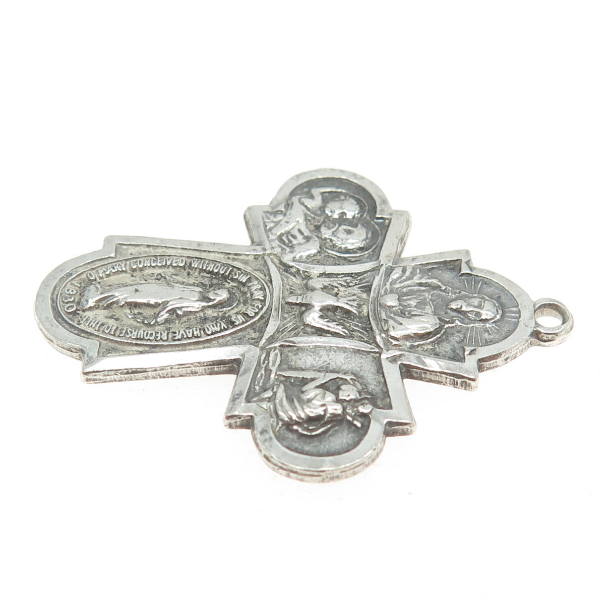 925 Sterling Silver Antique Art Deco Four Way Cross Religious Pendant