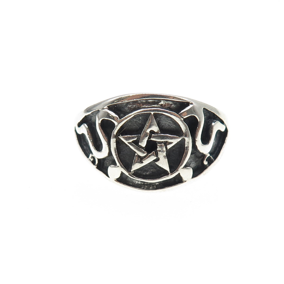 925 Sterling Silver Vintage Pentagram Oxidized Ring Size 12