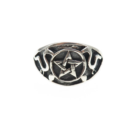925 Sterling Silver Vintage Pentagram Oxidized Ring Size 12