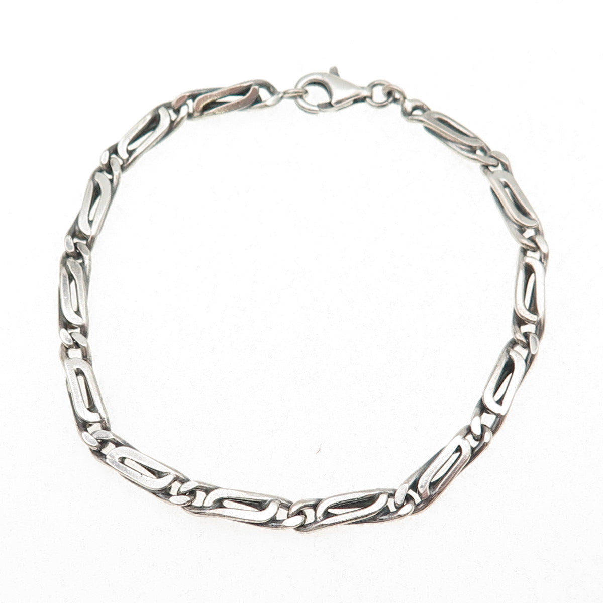 925 Sterling Silver Vintage Paperclip Link Oxidized Bracelet 7.25"