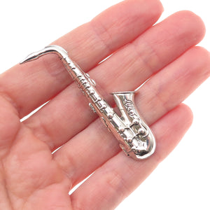 Beau 925 Sterling Silver Antique Art Deco Saxophone Oxidized Pin Brooch