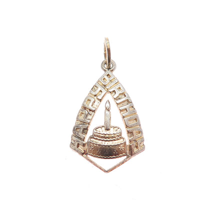 BEAU 925 Sterling Silver Gold Plated Vintage Happy Birthday Minimalist Pendant