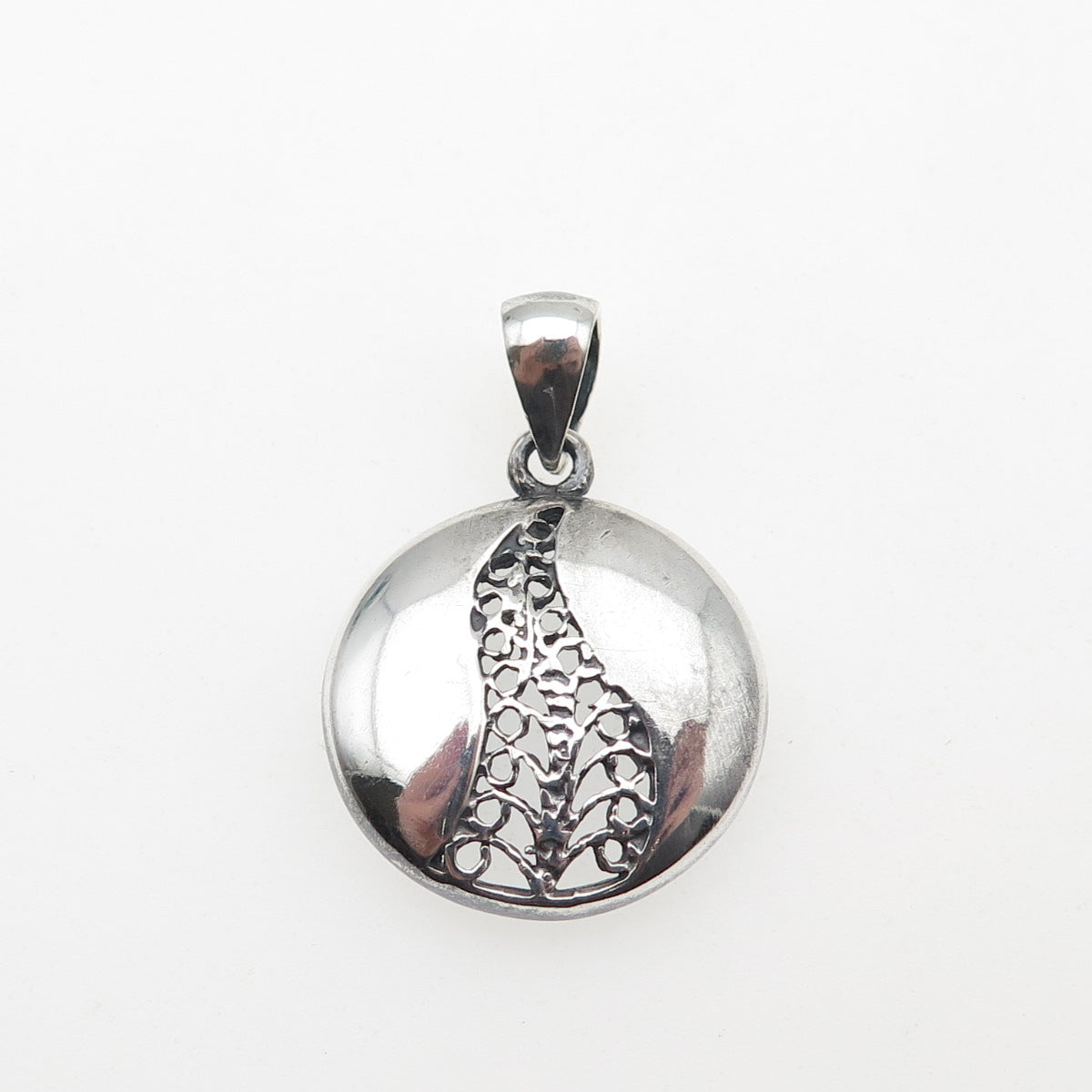 925 Sterling Silver Vintage Modernist Floral Filigree Oxidized Charm Pendant