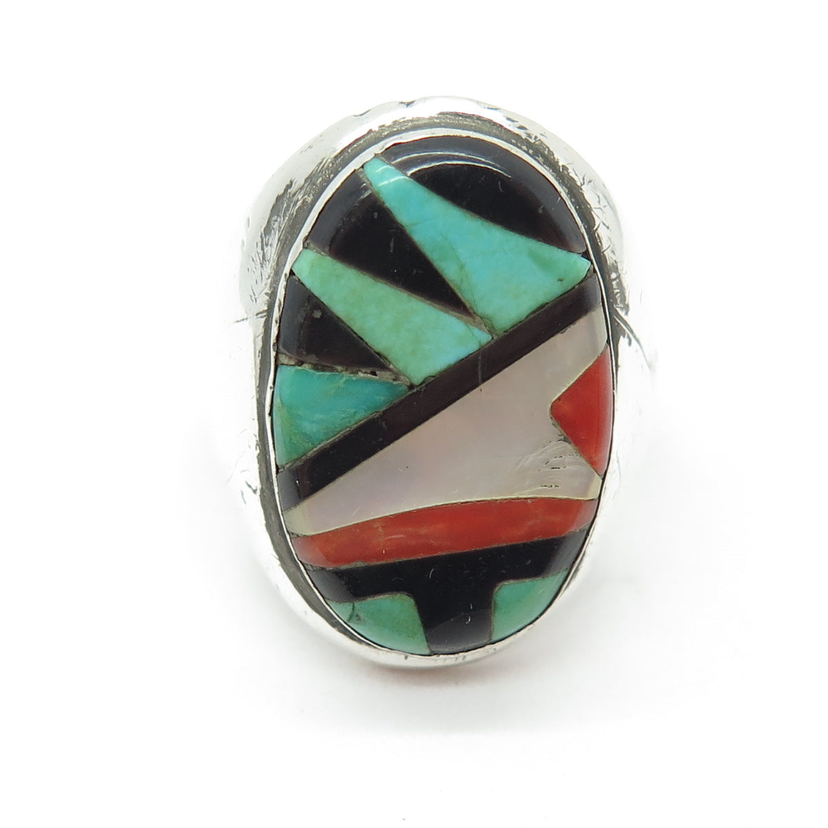 RICHARD & GENEVA TERRAZAS ZUNI Sterling Silver Vintage Multi-Gem Ring Size 11.5