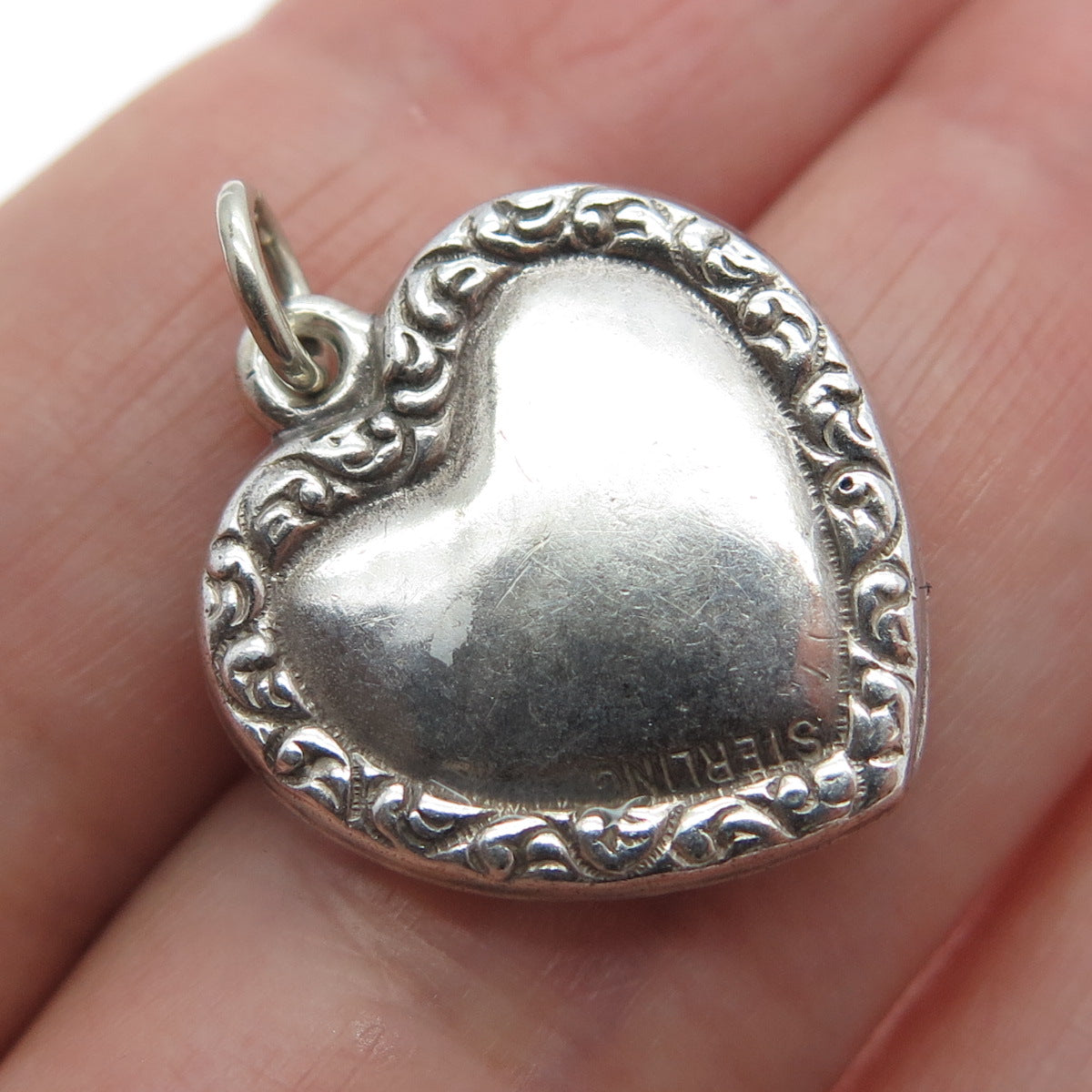 925 Sterling Silver Antique Art Deco Chatelaine Heart Minimalist Charm Pendant