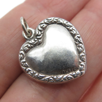 925 Sterling Silver Antique Art Deco Chatelaine Heart Minimalist Charm Pendant