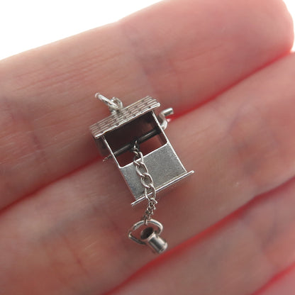 925 Sterling Silver Antique Art Deco Water Well Minimalist 3D Charm Pendant