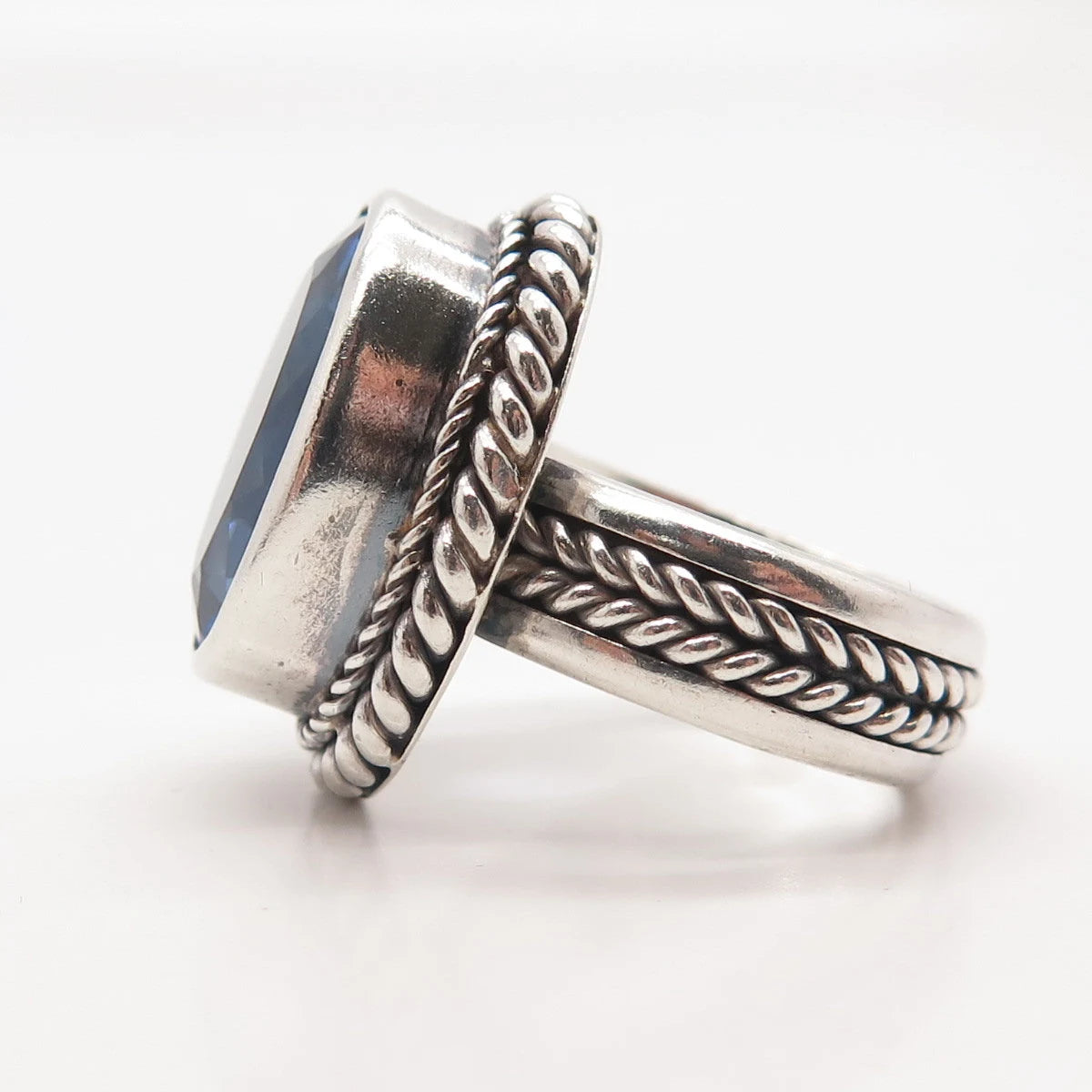 925 Sterling Silver Vintage AF Glass Twisted Oval Ring Size 7.75