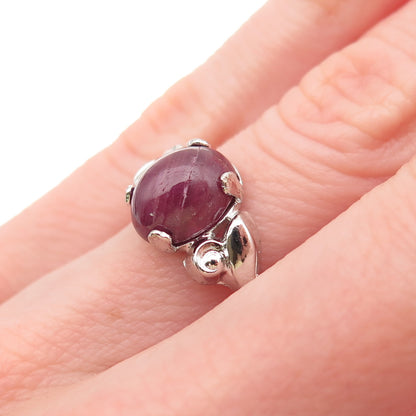 Vargas 925 Sterling Silver Antique Art Deco Real Ruby Floral Ring Size 4.5