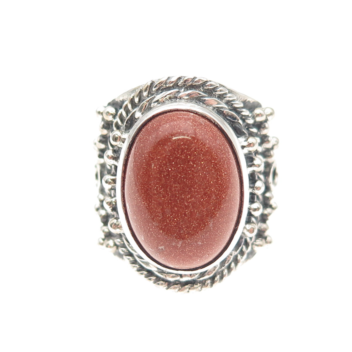 925 Sterling Silver Vintage Real Goldstone Modernist Oxidized Ring Size 9.75