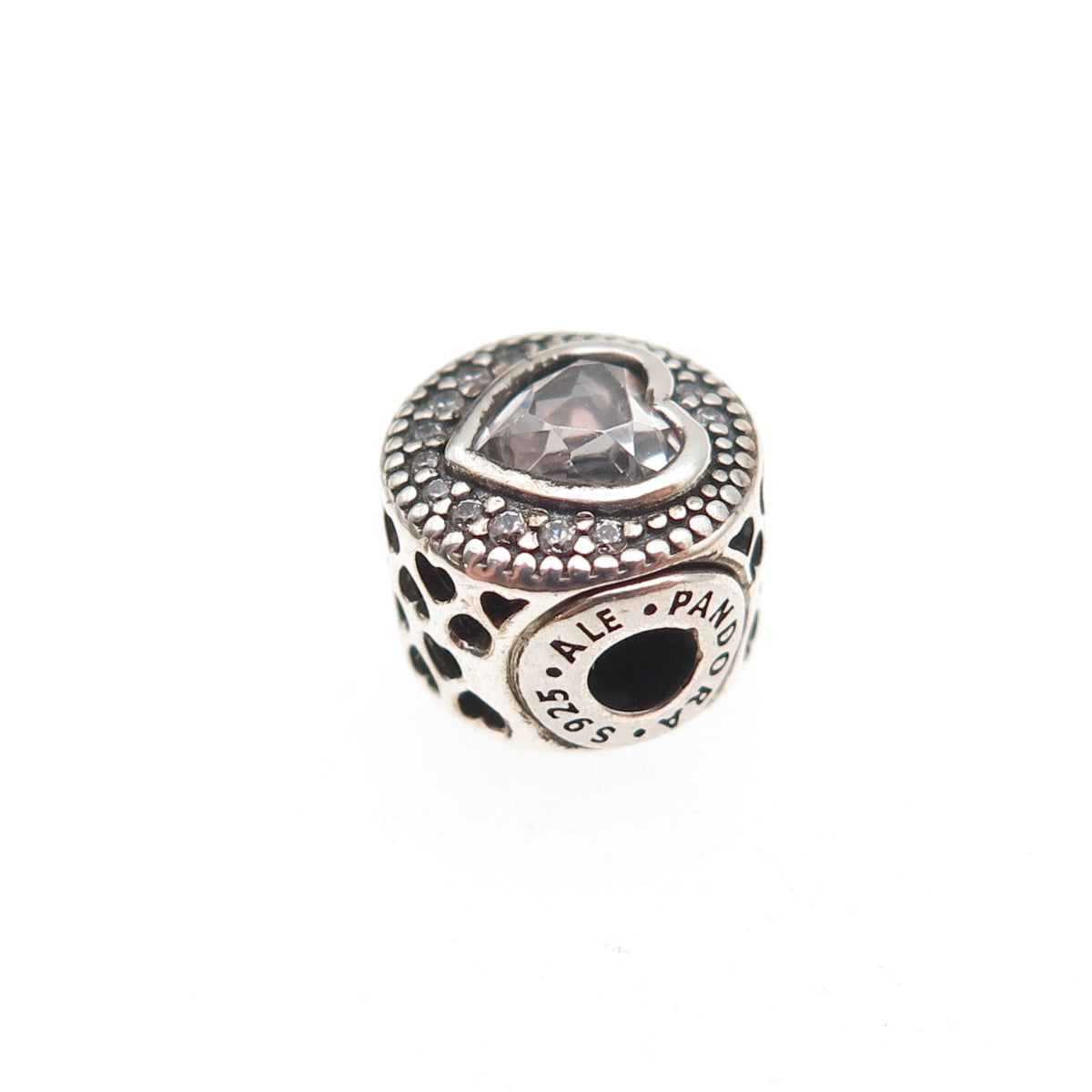 Pandora 925 Sterling Silver C Z Essence Passion Heart Slide Bead Charm