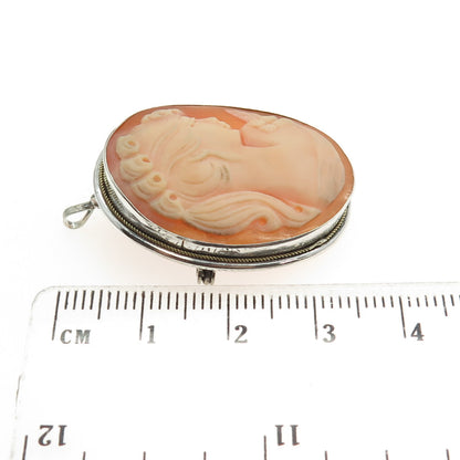 800 Silver Antique Cameo Victorian Lady Pin Brooch / Pendant