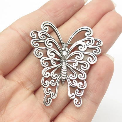 925 Sterling Silver Vintage Butterfly Ornate Pin Brooch