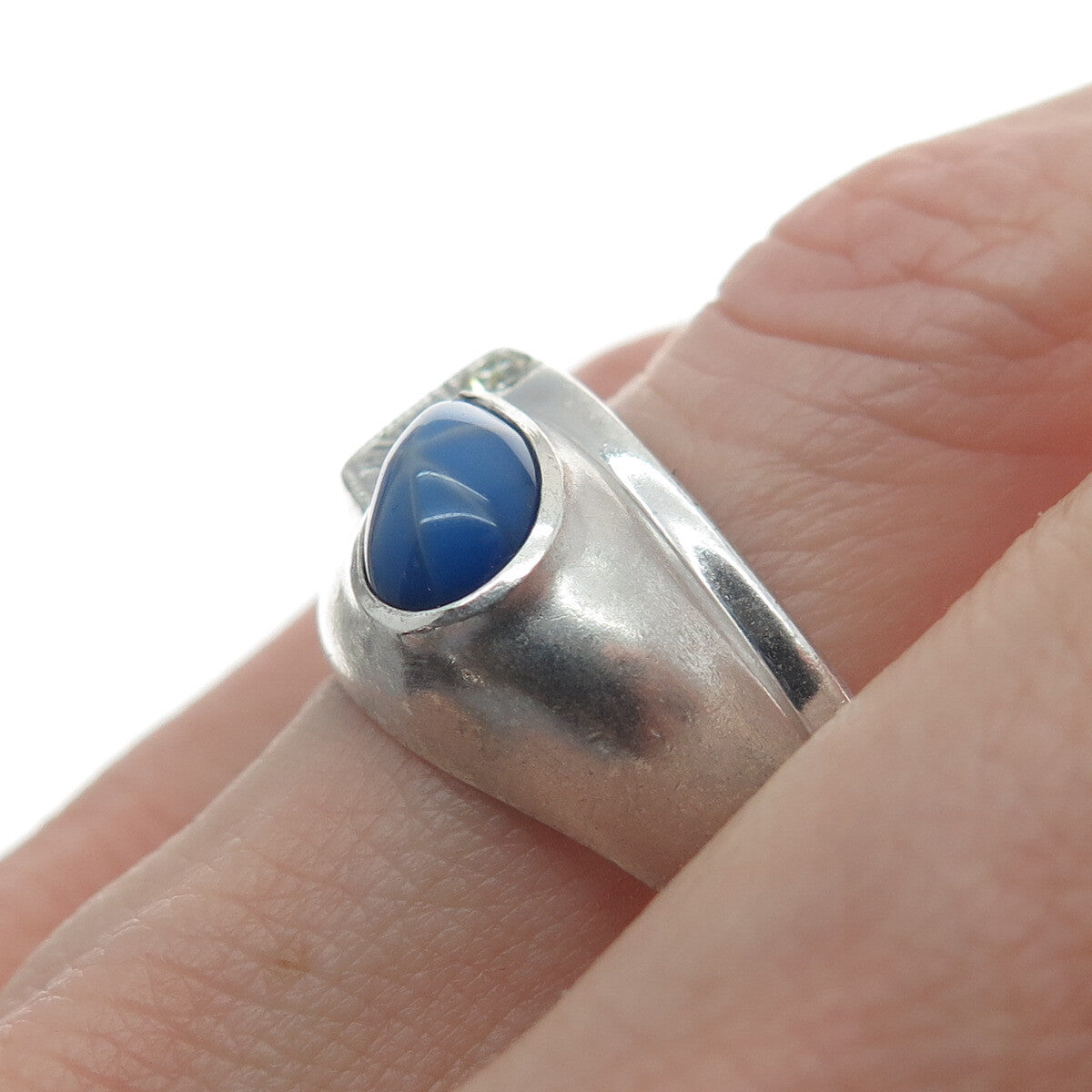 VARGAS 925 Sterling Silver Antique Rhinestone Faux-Star-Sapphire Ring Size 12.25