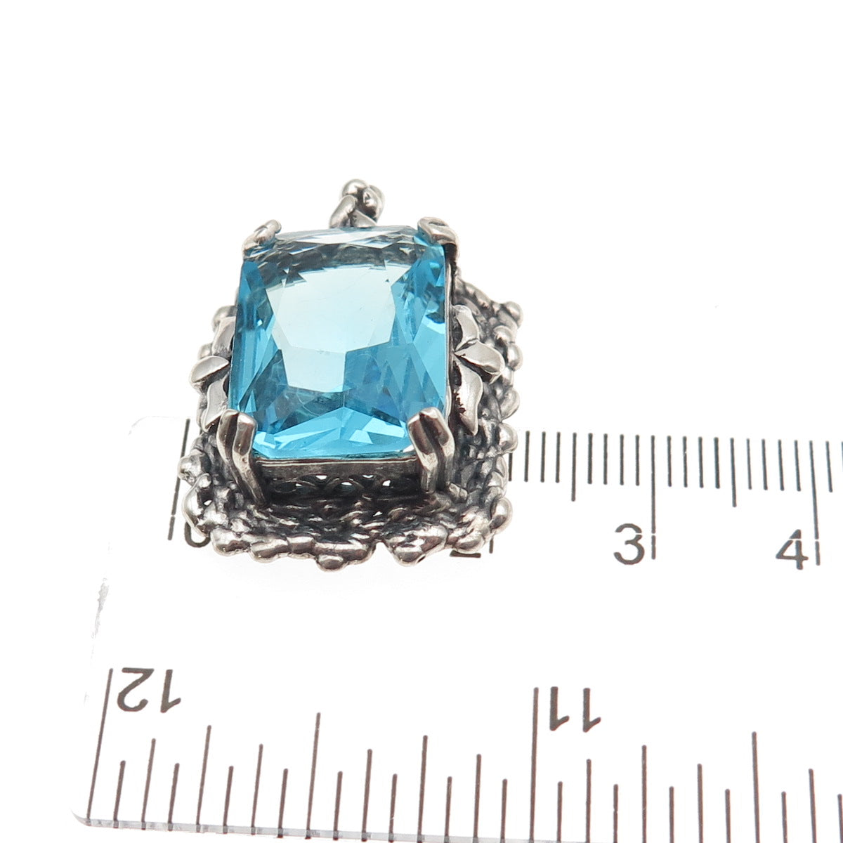 Regina Lane Sterling Vintage Israel Blue C Z Modernist Oxidized Slide Pendant