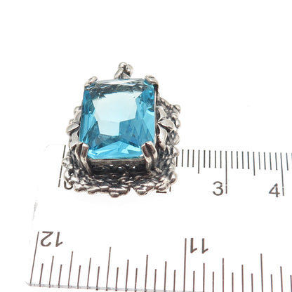 Regina Lane Sterling Vintage Israel Blue C Z Modernist Oxidized Slide Pendant