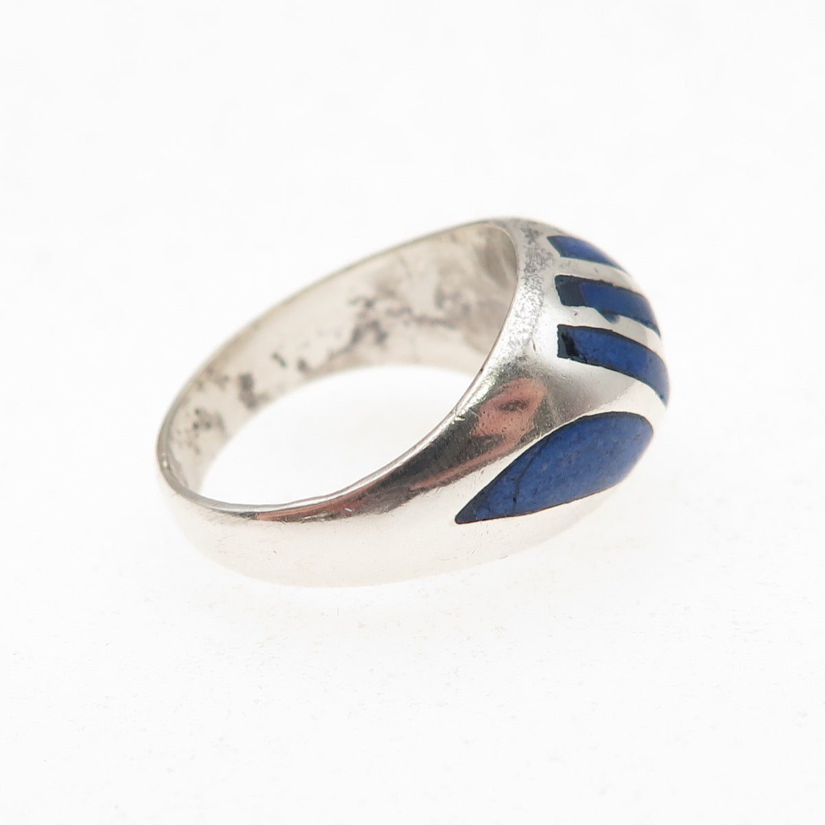 925 Sterling Silver Vintage Real Lapis Oxidized Dome Ring Size 4.5