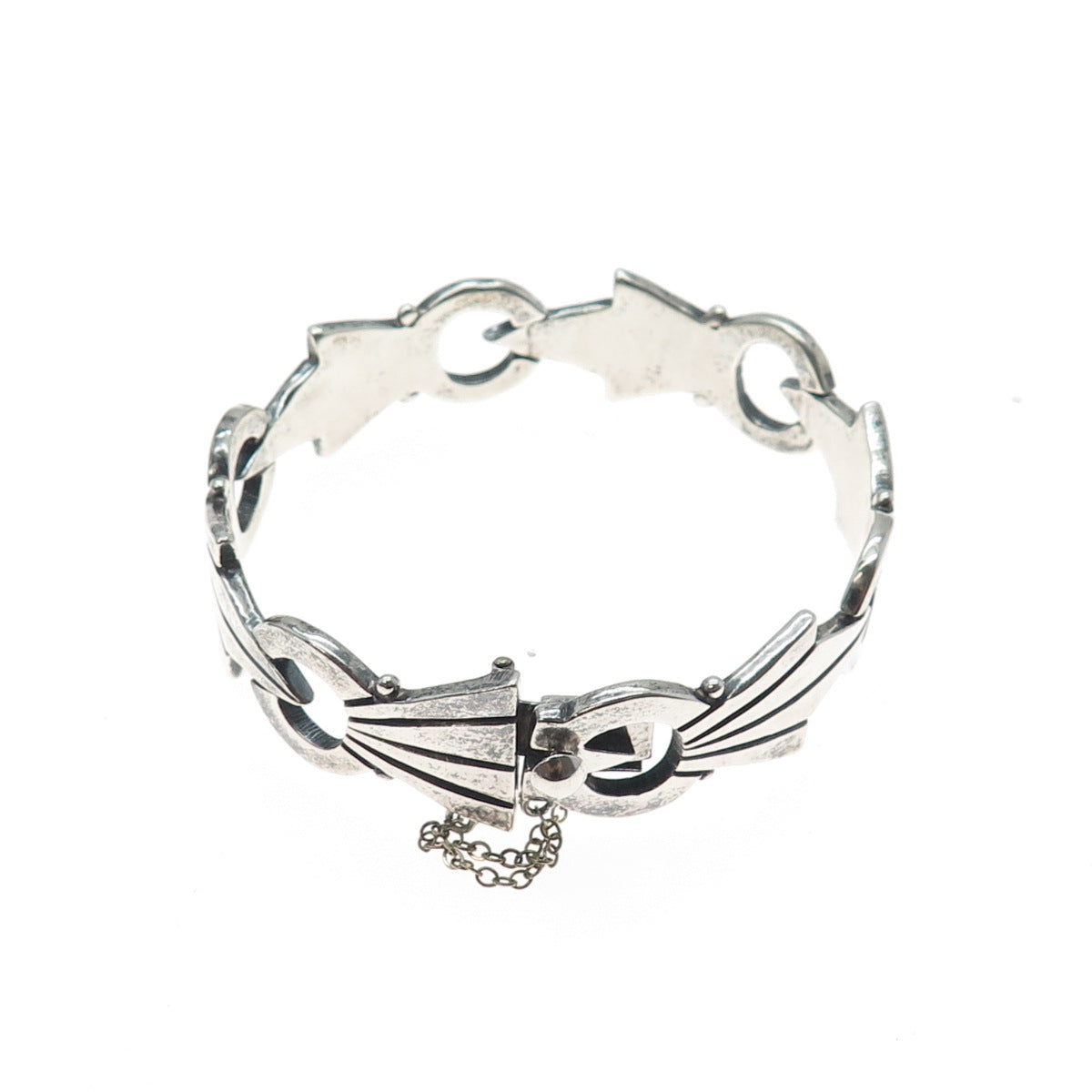 925 Sterling Silver Vintage Mexico Modernist Oxidized Bracelet 7.5"