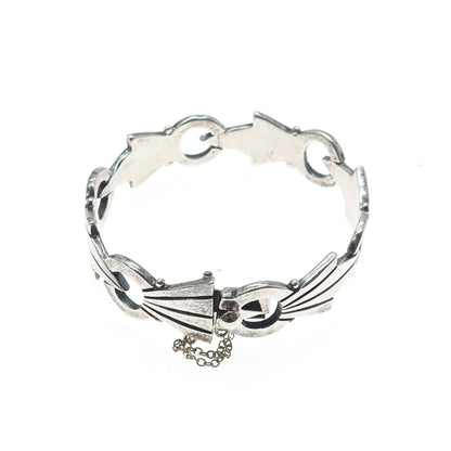 925 Sterling Silver Vintage Mexico Modernist Oxidized Bracelet 7.5"