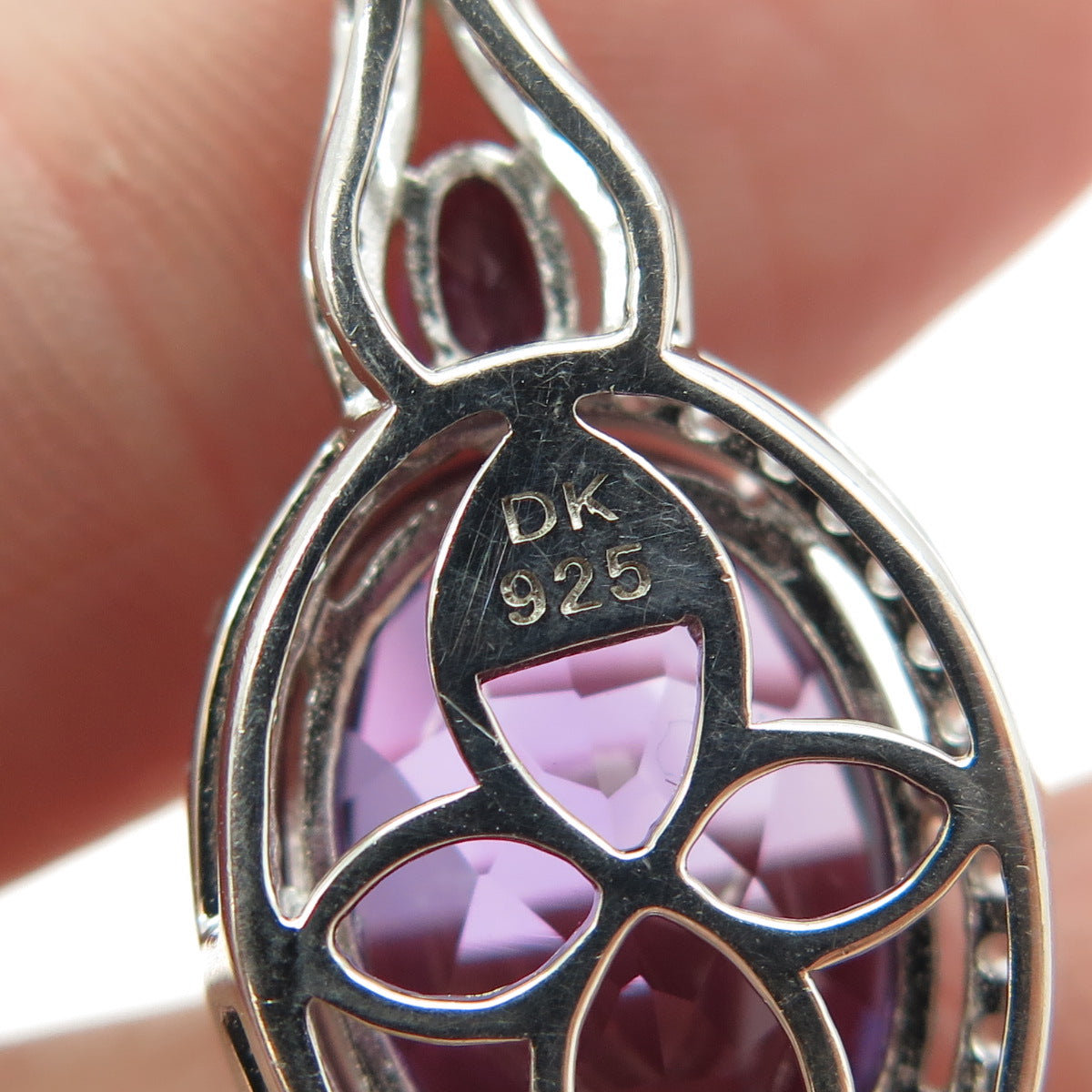 925 Sterling Silver Real Peacock Sapphire Amethyst & White Topaz Pendant