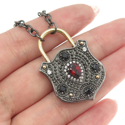 MICHAEL VALITUTTI 925 Sterling Silver White Topaz Garnet Spinel Gem Necklace 32"