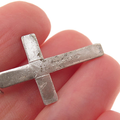 Vargas 925 Sterling Silver Antique Art Deco Cross Oxidized Charm Pendant