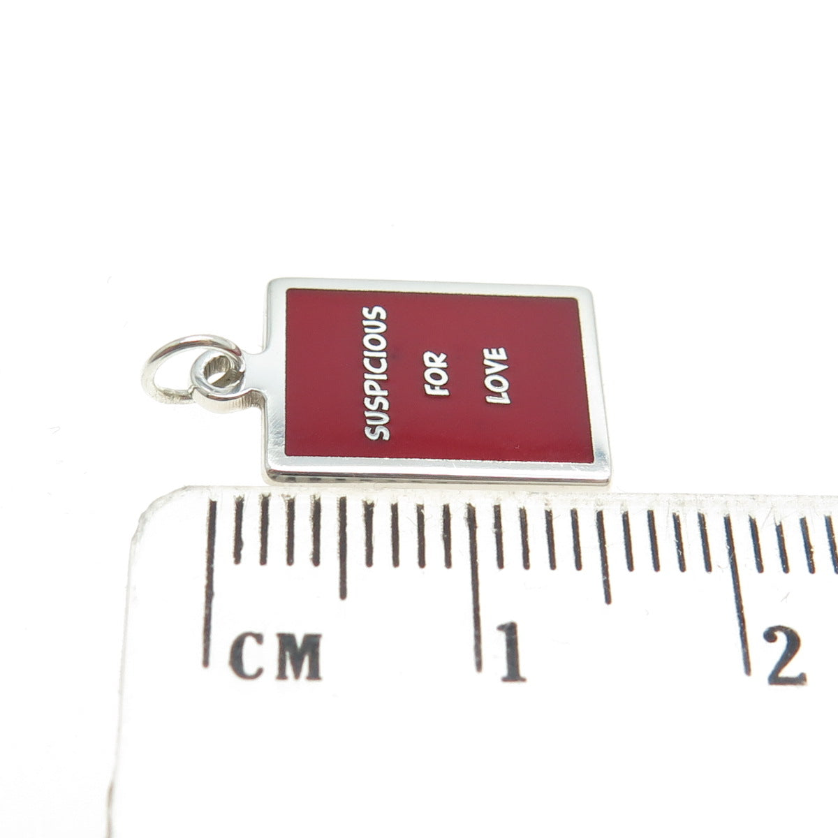 925 Sterling Silver Red Enamel "Suspicious For Love" Minimalist Charm Pendant