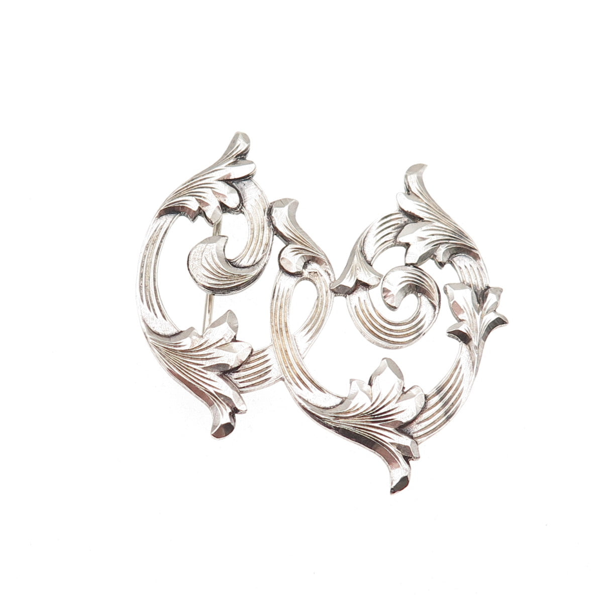 Plafina 925 Sterling Silver Vintage Mexico Letter E Floral Oxidized Pin Brooch