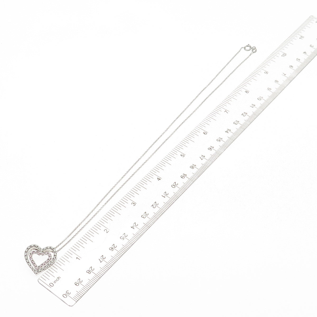 925 Sterling Silver Round-Cut C Z Double Heart Cable Chain Necklace 18"