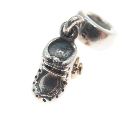 PANDORA Gold 925 Sterling Silver Blue C Z Baby Shoe Dangle Charm